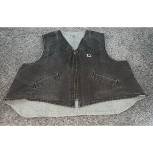 CARHARTT vintage?Vest 2XL Brown‎ Sherpa Lined Duck Canvas Ranch Work Wear Zip Up